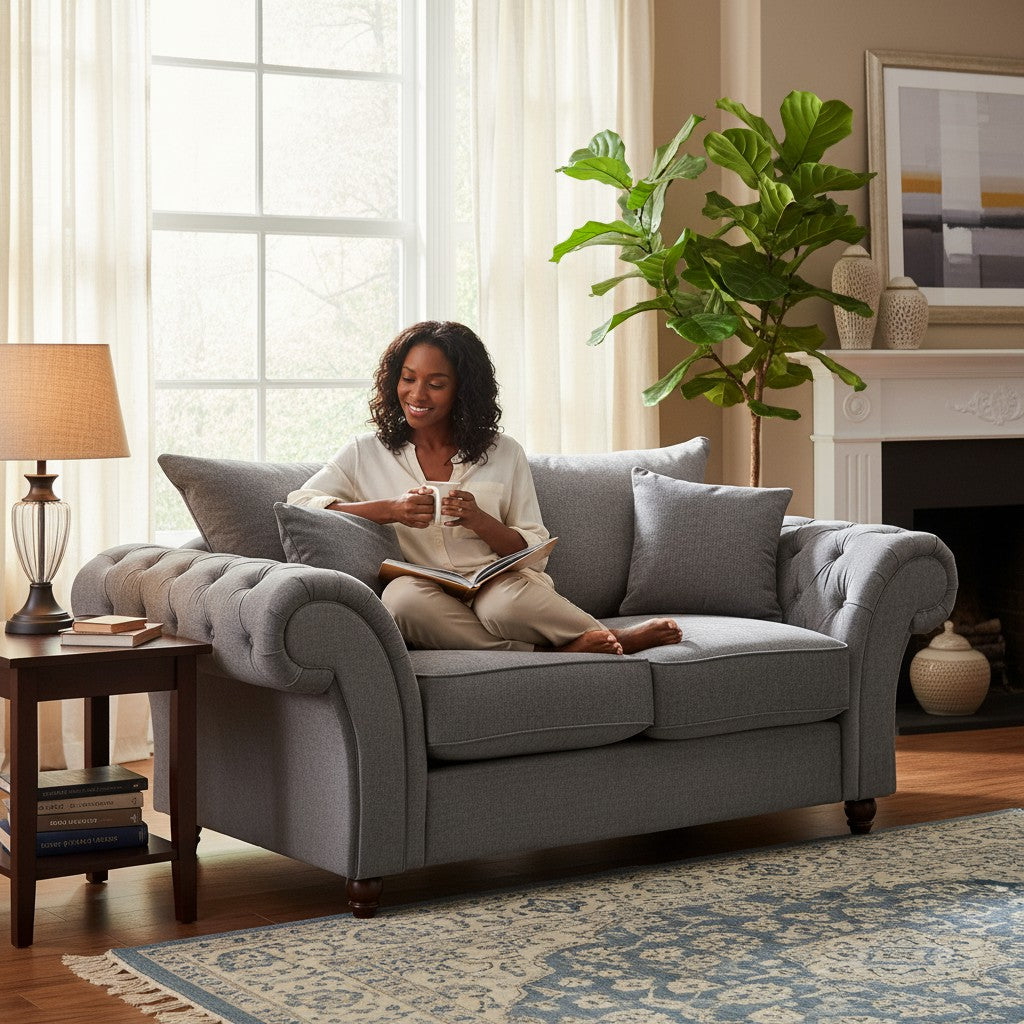 Windsor Fullback Grey Fabric 2 Seater Sofa