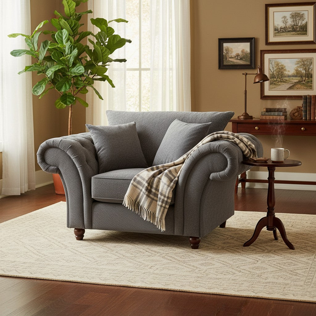 Windsor Fullback Grey Fabric Armchair