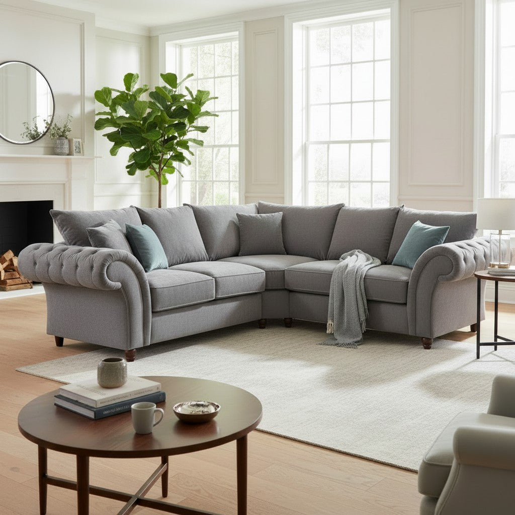 Windsor Fullback Grey Fabric Right Hand L-Shape Corner Sofa