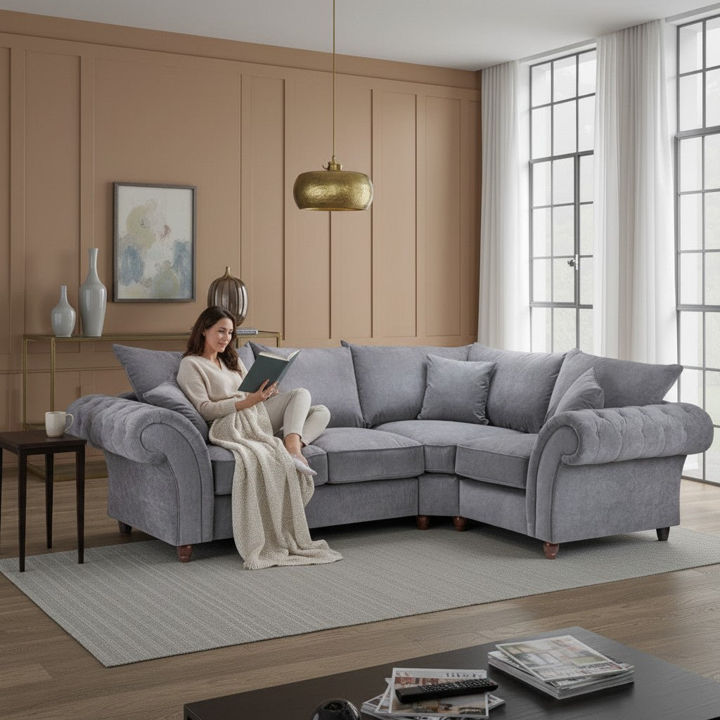 Windsor Fullback Grey Fabric Right Hand L-Shape Corner Sofa