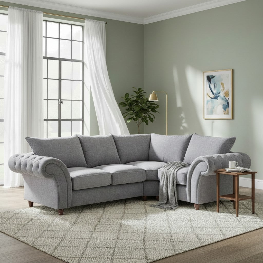 Windsor Fullback Grey Fabric Right Hand L-Shape Corner Sofa