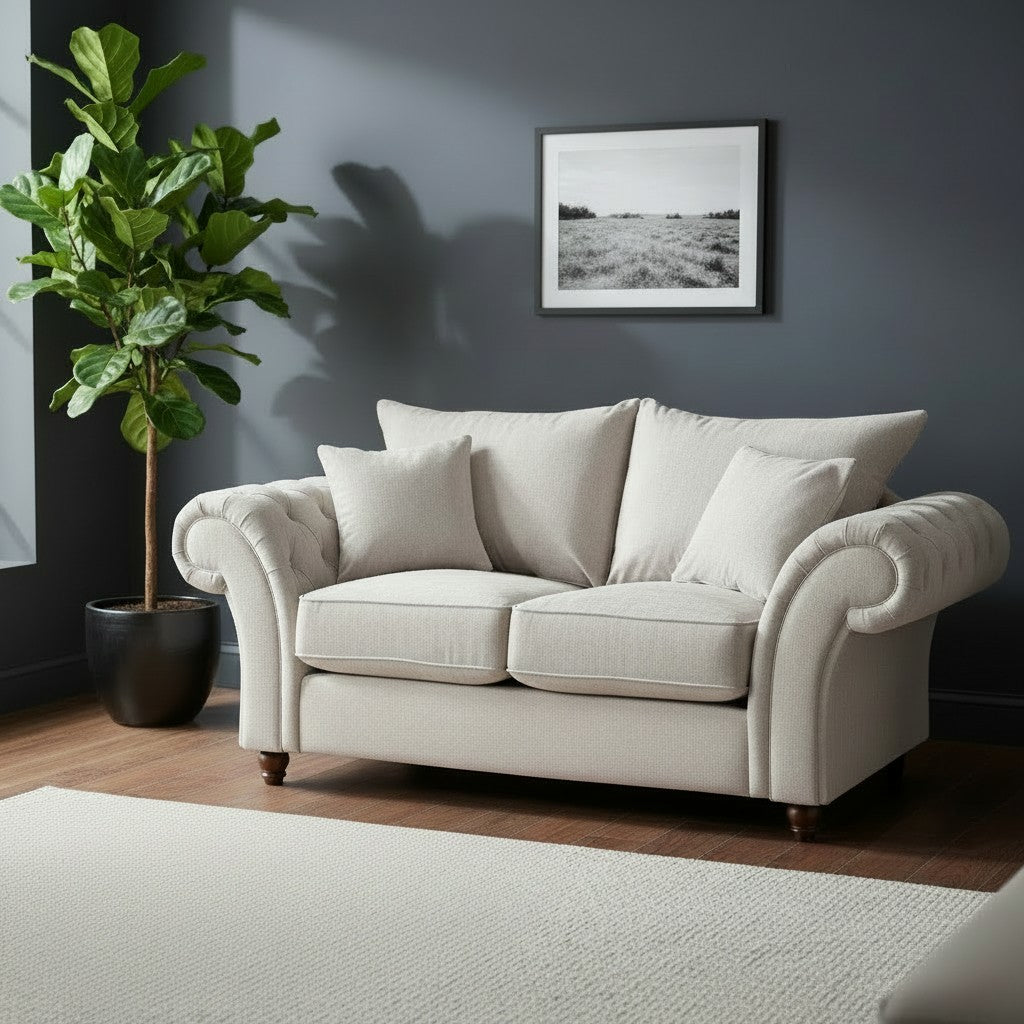 Windsor Fullback Stone Beige Fabric 2 Seater Sofa