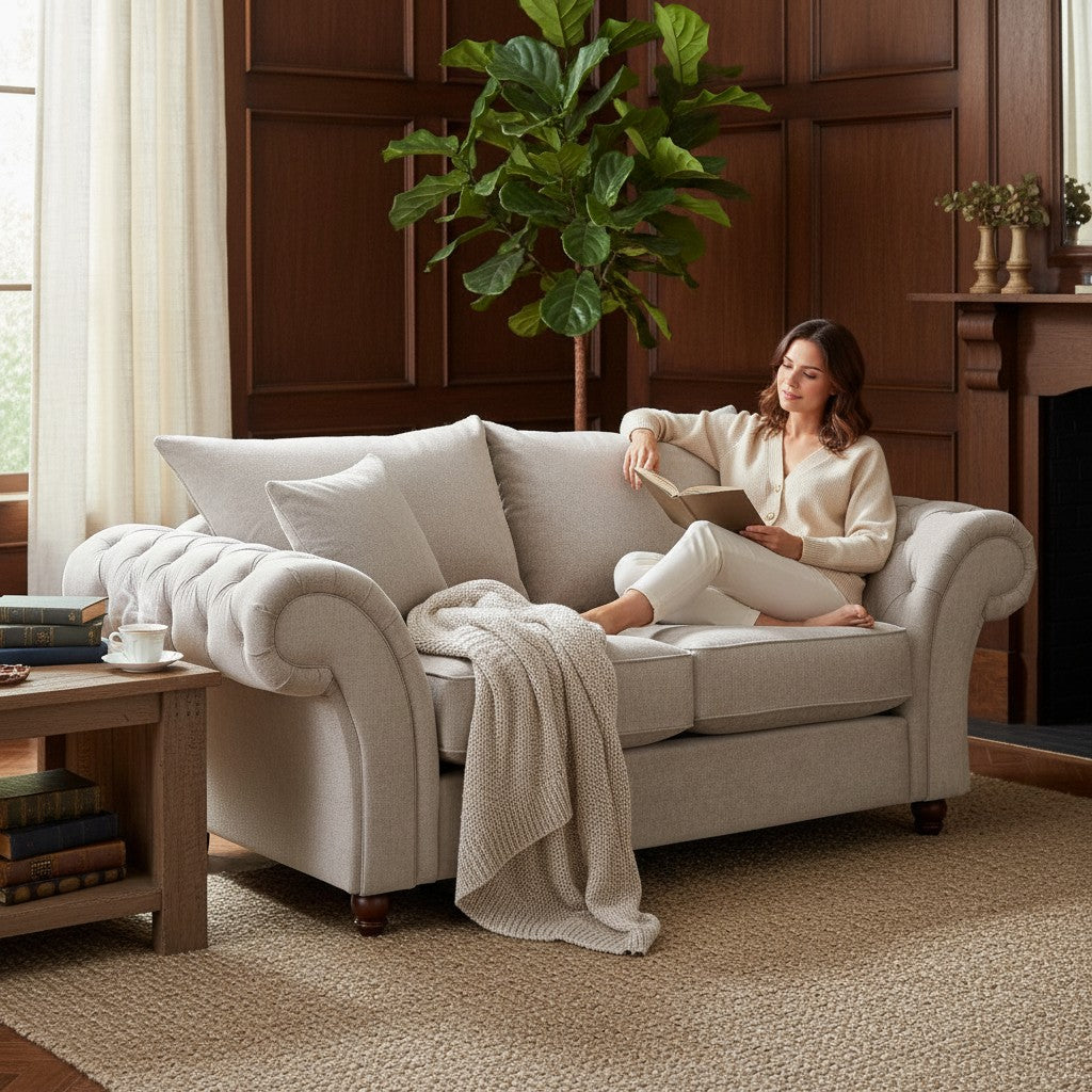 Windsor Fullback Stone Beige Fabric 2 Seater Sofa