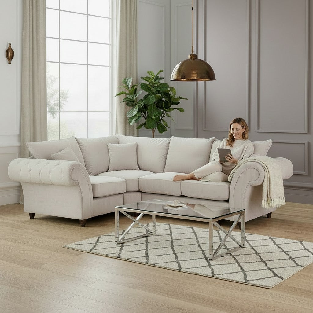 Windsor Fullback Stone Beige Fabric Left Hand L-Shape Corner Sofa