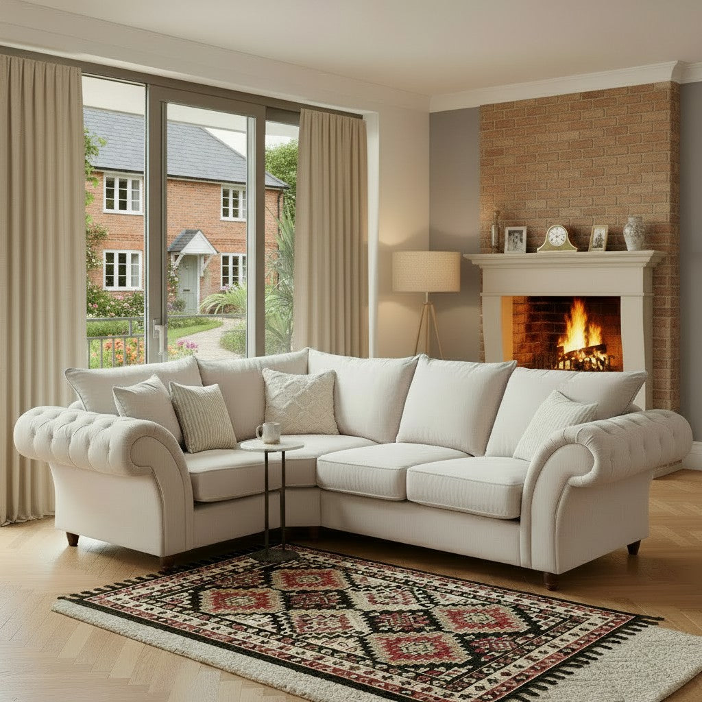 Windsor Fullback Stone Beige Fabric Left Hand L-Shape Corner Sofa