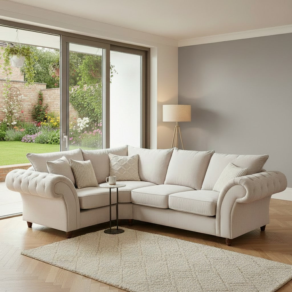 Windsor Fullback Stone Beige Fabric Left Hand L-Shape Corner Sofa