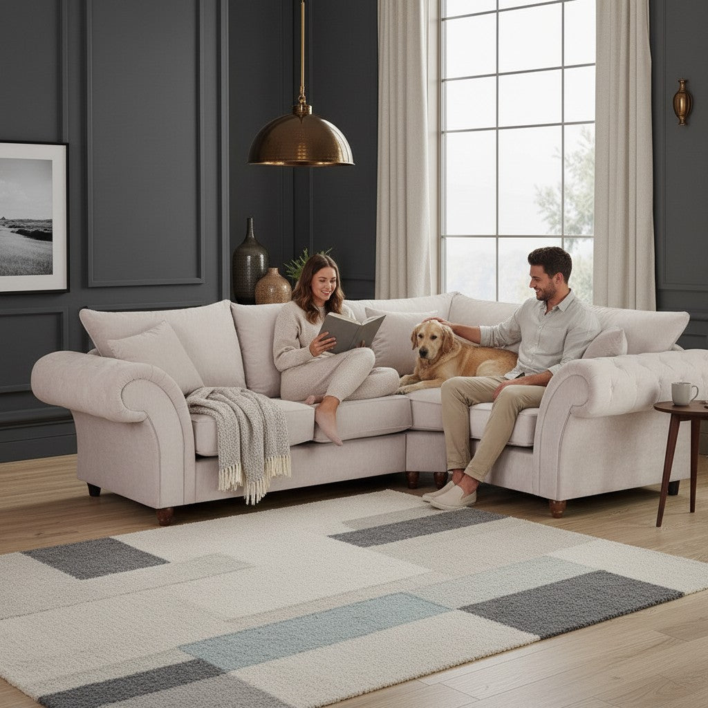 Windsor Fullback Stone Beige Fabric Right Hand L-Shape Corner Sofa