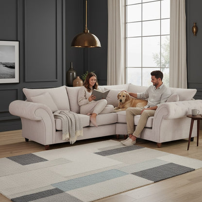 Windsor Fullback Stone Beige Fabric Right Hand L-Shape Corner Sofa