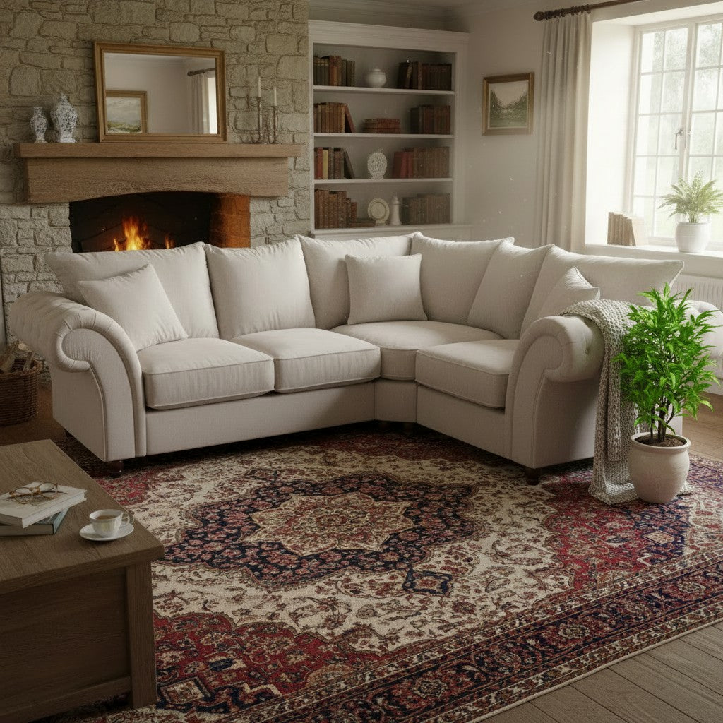 Windsor Fullback Stone Beige Fabric Right Hand L-Shape Corner Sofa