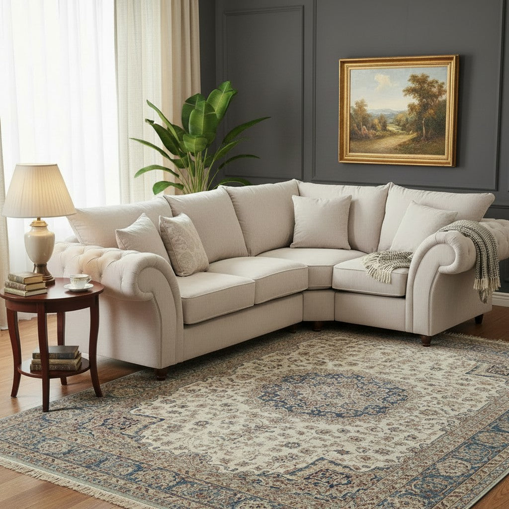 Windsor Fullback Stone Beige Fabric Right Hand L-Shape Corner Sofa