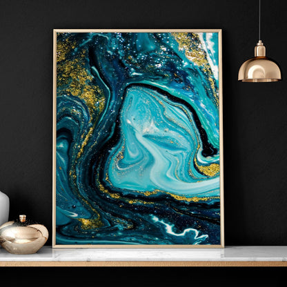 Teal Wall Art Set of 3 Framed Prints | Abstract Marble