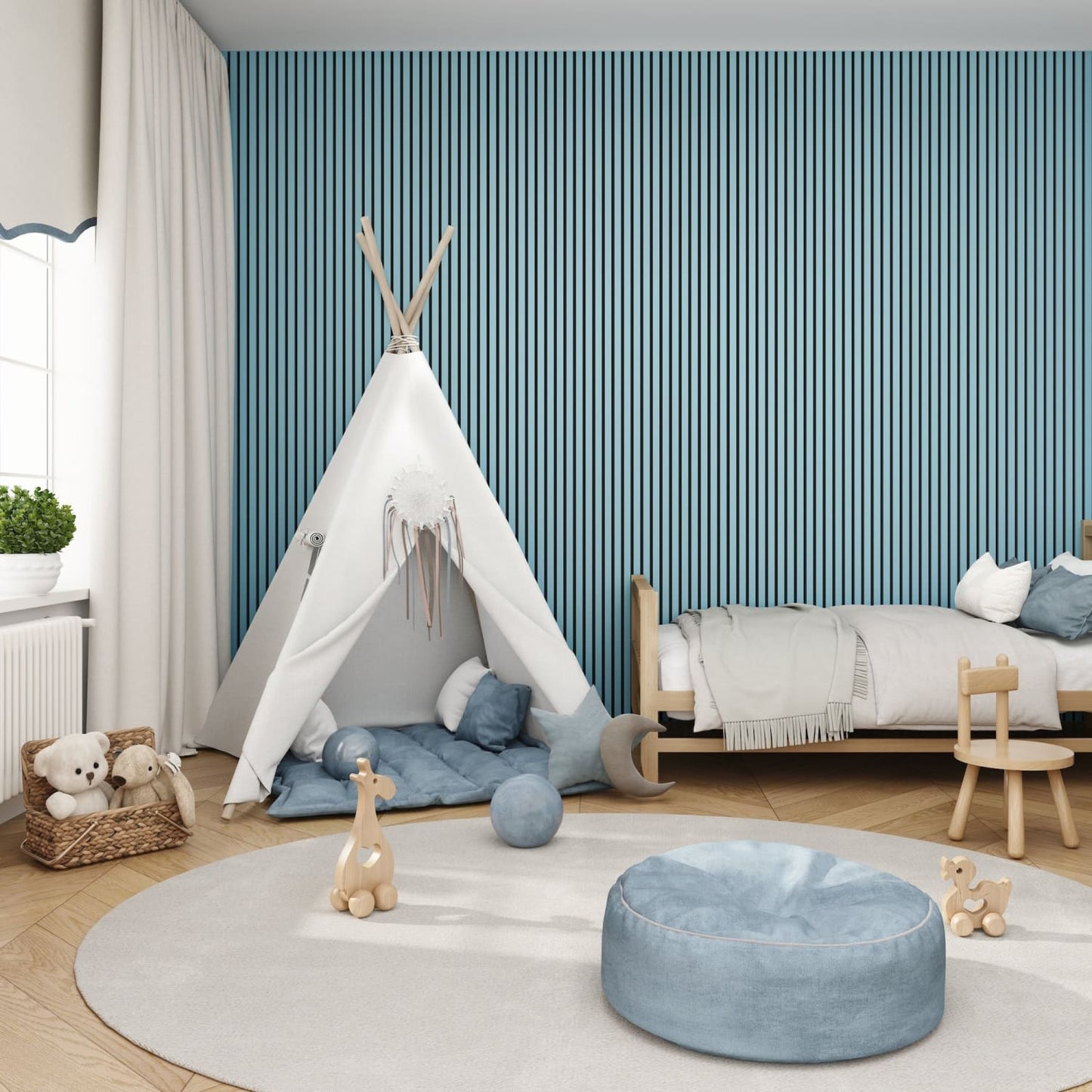 Acoustic Wall Panels In Baby Blue With Black Backing