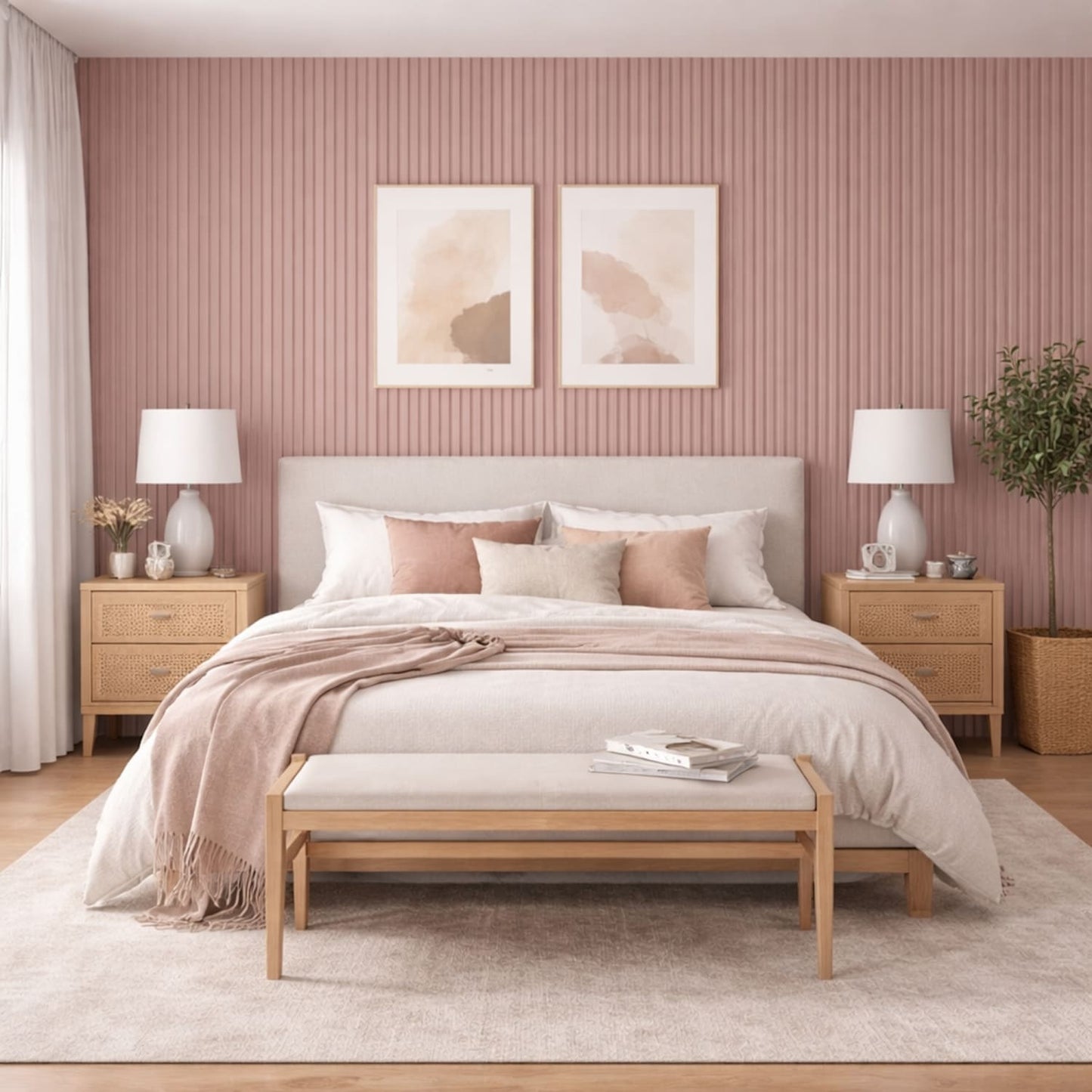 Acoustic Wall Panels In Dusky Pink With White Backing