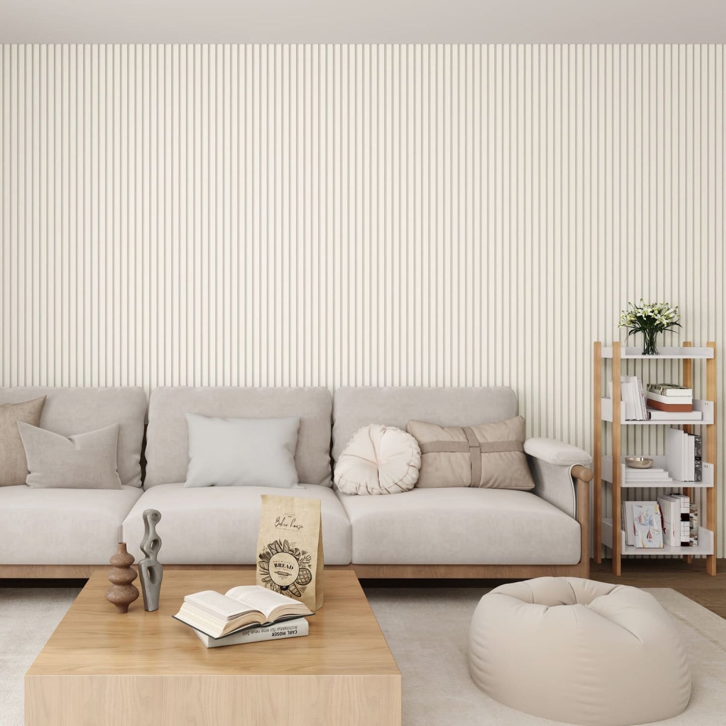Acoustic Wall Panels in Off White Scallop with White Backing