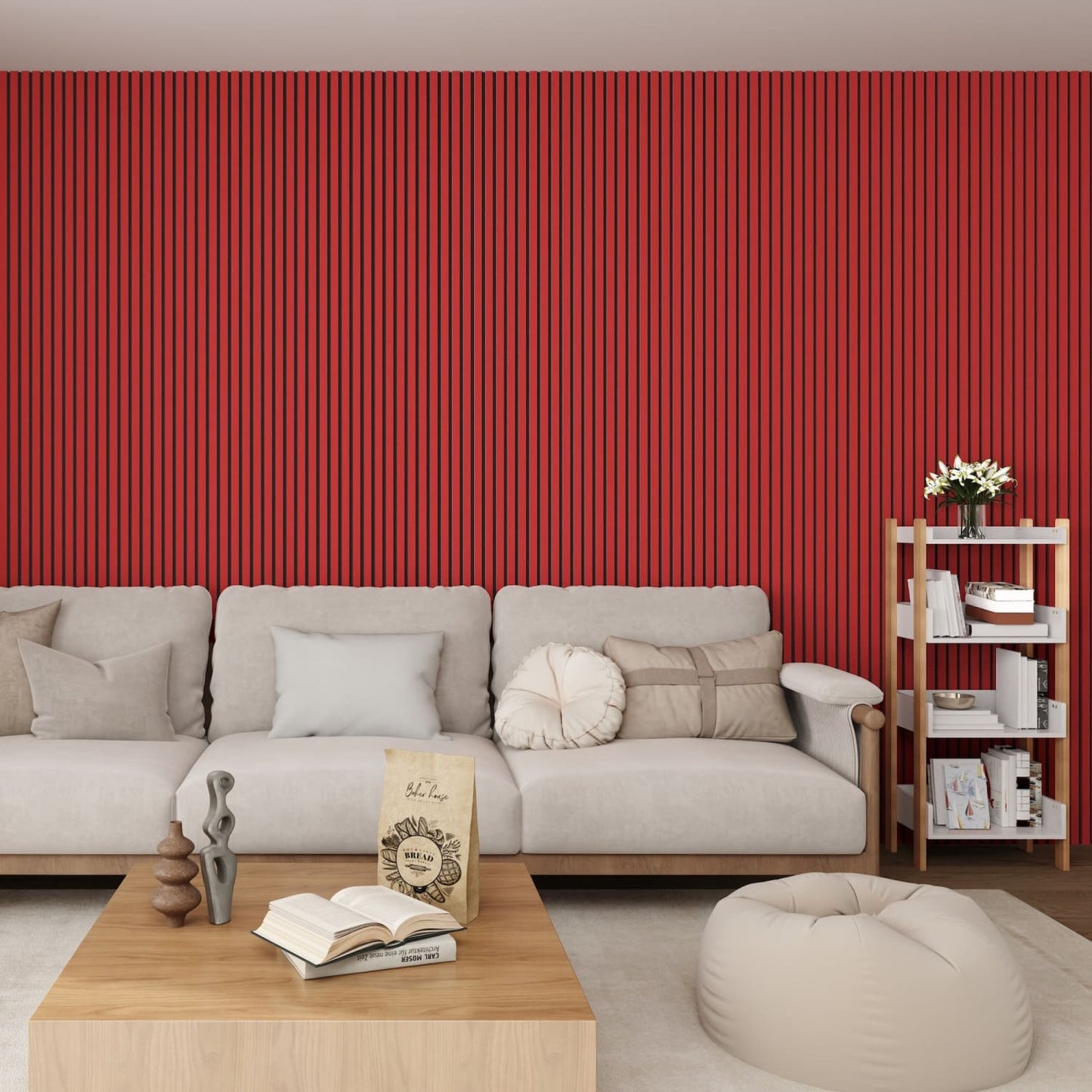 Acoustic Wall Panels In Red Wonder With Black Backing