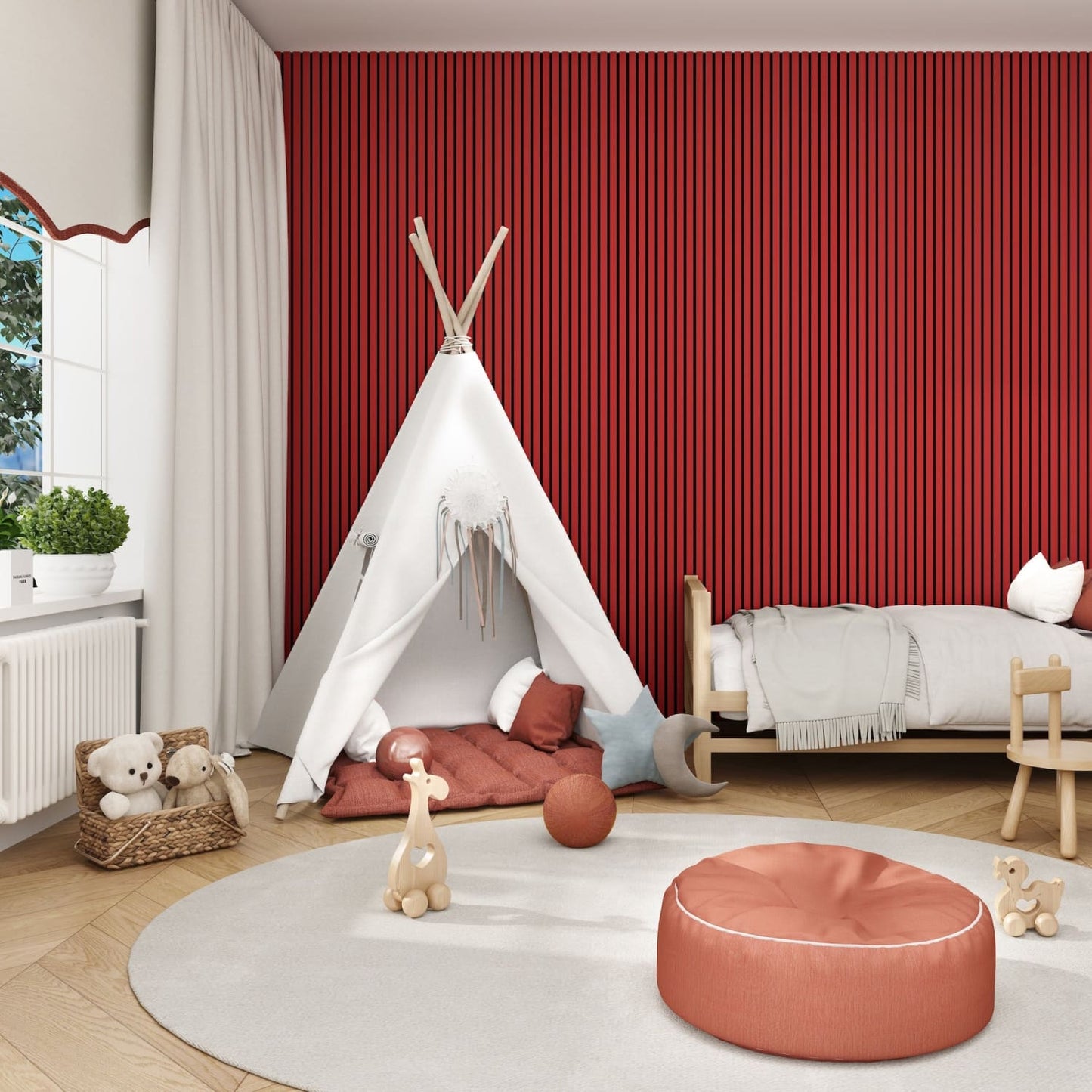 Acoustic Wall Panels In Red Wonder With Black Backing