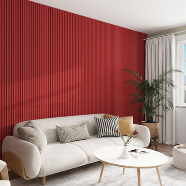 Acoustic Wall Panels In Red Wonder With Black Backing