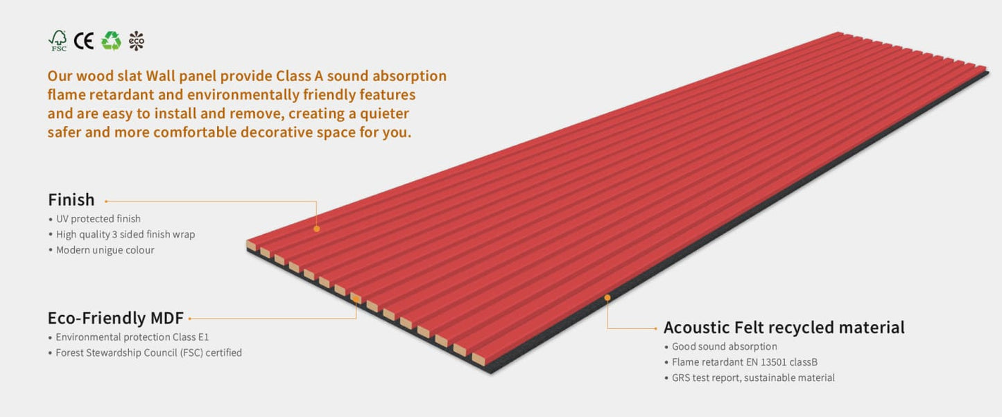 Acoustic Wall Panels In Red Wonder With Black Backing