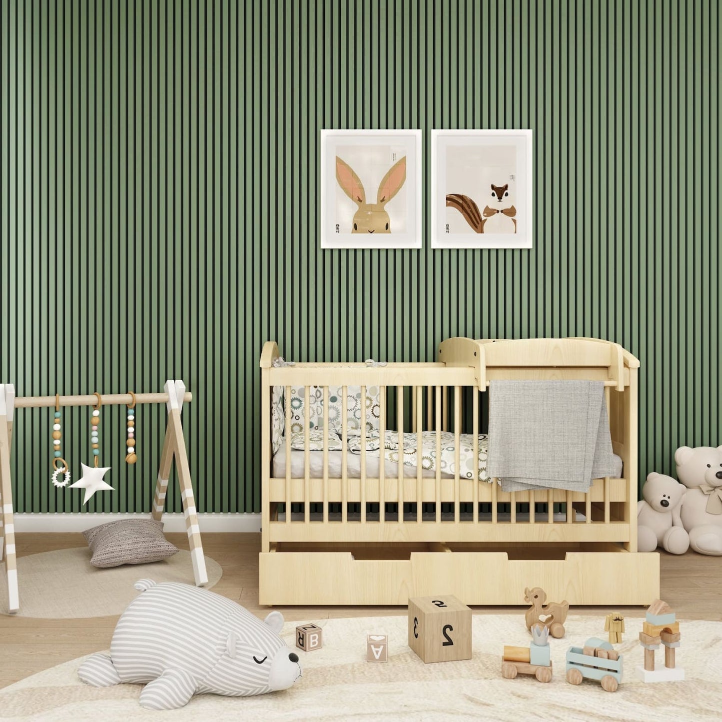 Acoustic Wall Panels in Vintage Sage Green with Black Backing