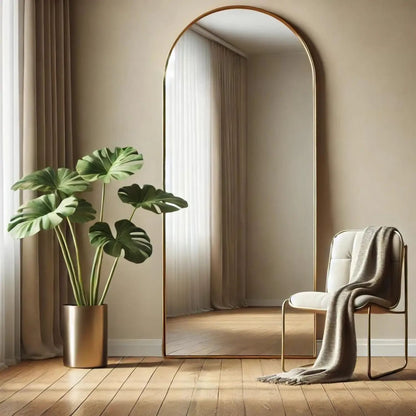 Akiko - Full Length Gold Metal Arched Mirror - 160cm x 60cm