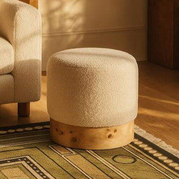 Mota Cream Boucle Round Stool with Minimalist Profile