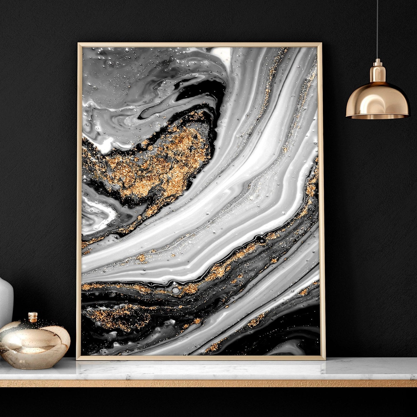 Black & Gold Wall Decor – Set of 3 Abstract Prints