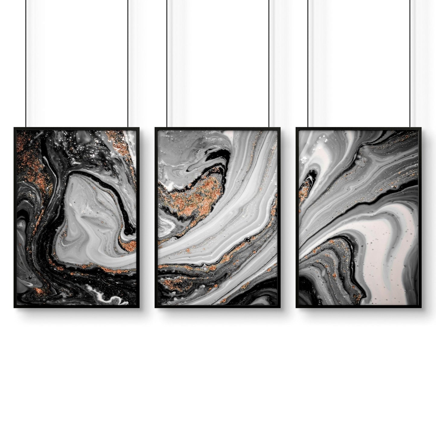 Black & Gold Wall Decor – Set of 3 Abstract Prints