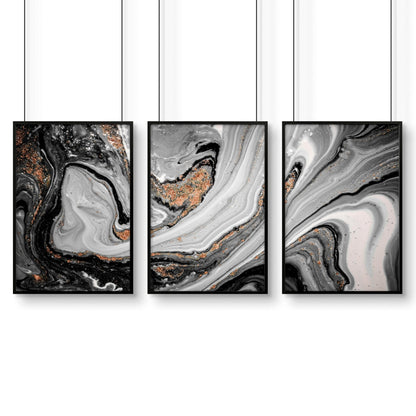Black & Gold Wall Decor – Set of 3 Abstract Prints