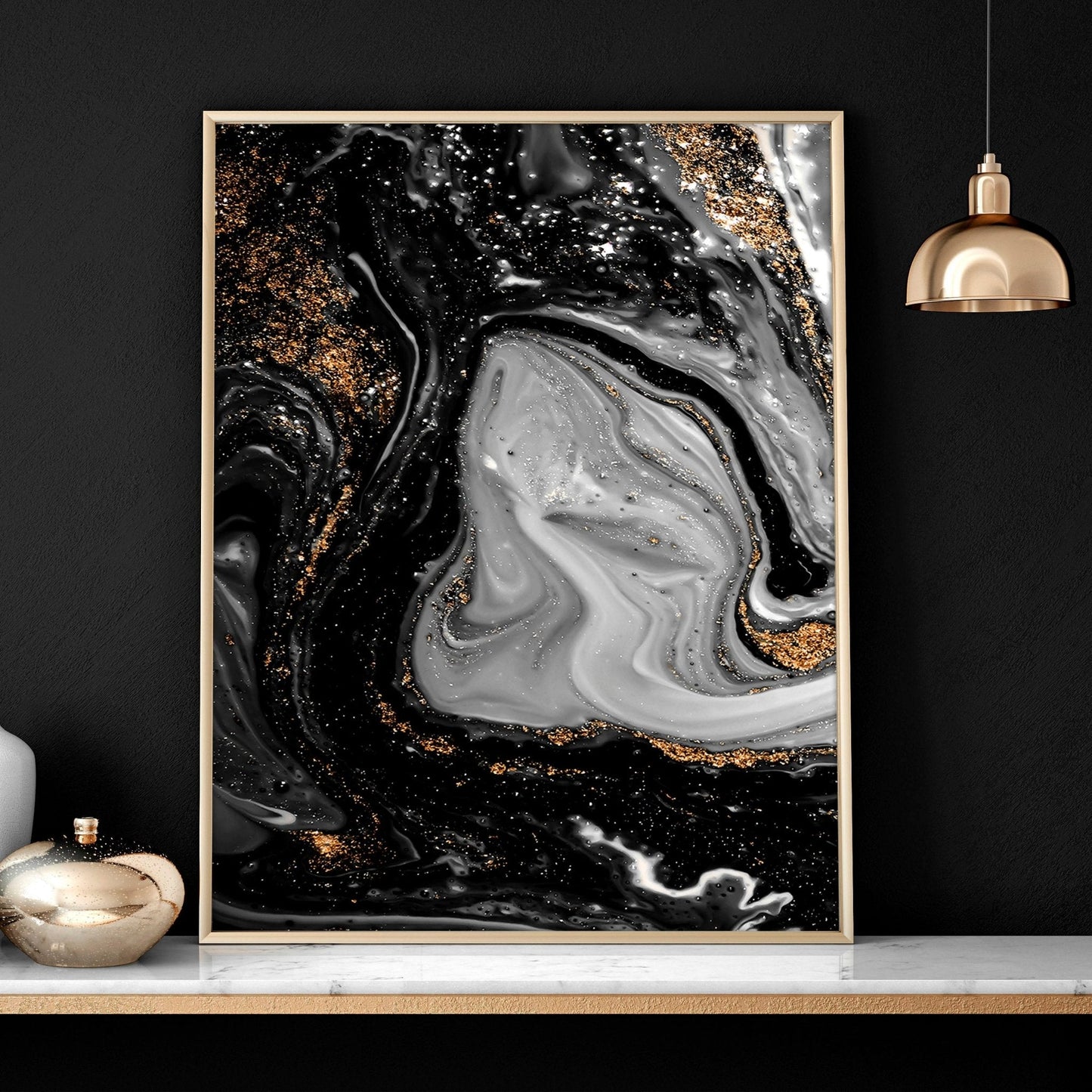 Black & Gold Wall Decor – Set of 3 Abstract Prints