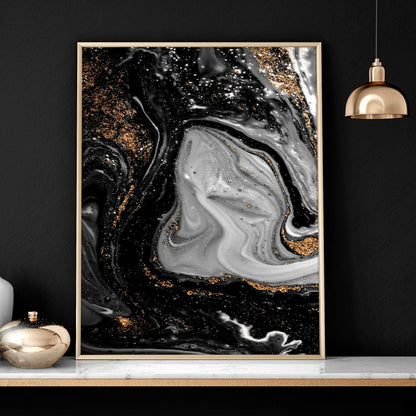 Black & Gold Wall Decor – Set of 3 Abstract Prints