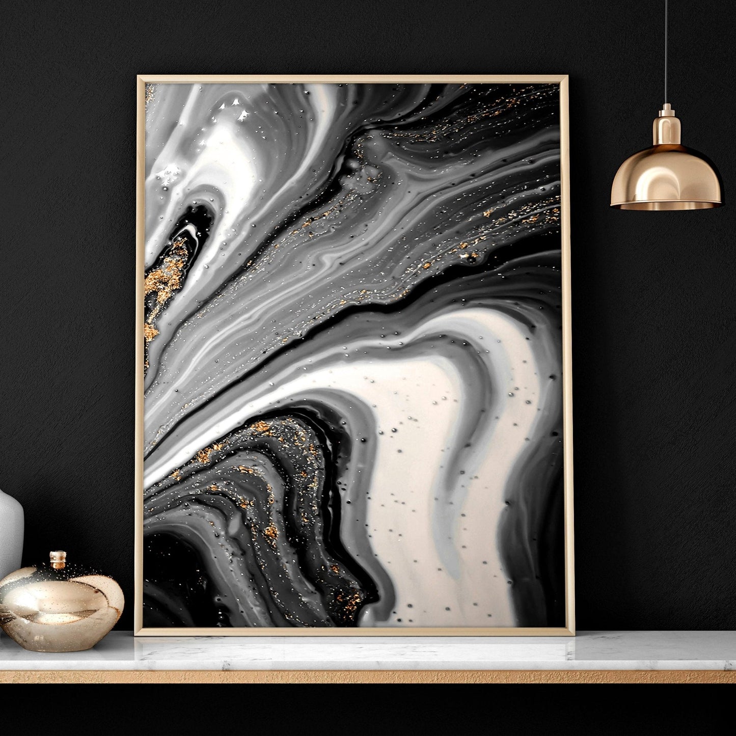 Black & Gold Wall Decor – Set of 3 Abstract Prints