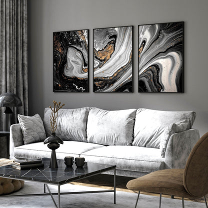 Black & Gold Wall Decor – Set of 3 Abstract Prints