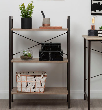 Bradbury Grey Oak Veneer 3 Tier Ladder Shelf Unit