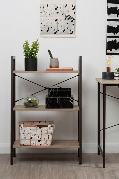 Bradbury Grey Oak Veneer 3 Tier Ladder Shelf Unit