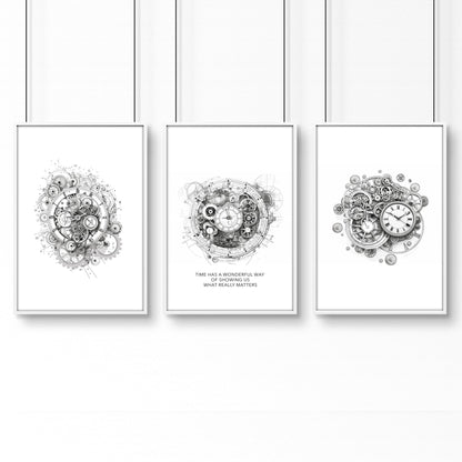 Canvas Painting Wall Decor | Set of 3 Abstract Clocks Wall art Prints