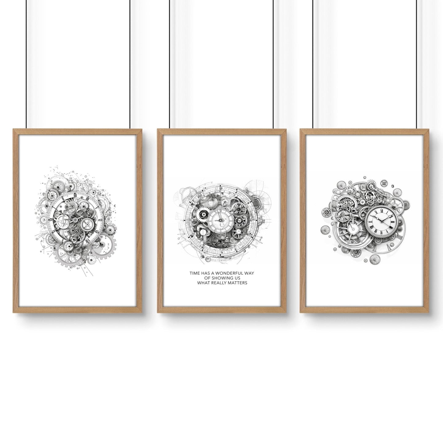 Canvas Painting Wall Decor | Set of 3 Abstract Clocks Wall art Prints