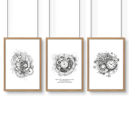Canvas Painting Wall Decor | Set of 3 Abstract Clocks Wall art Prints