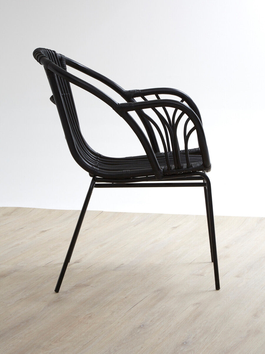 Lagom Black Natural Rattan Chair With Raised Sides