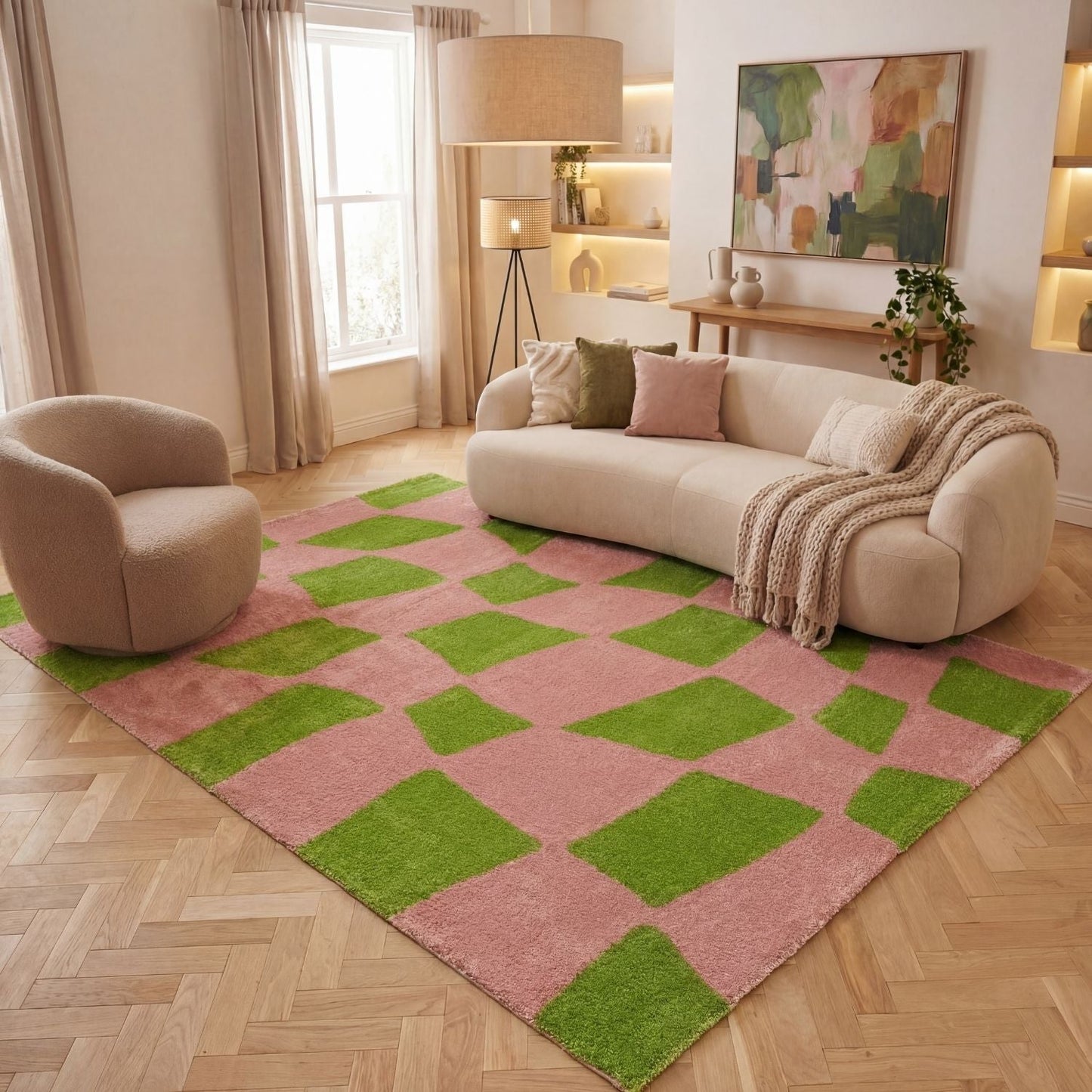 Joli Checkered Green & Pink Rug