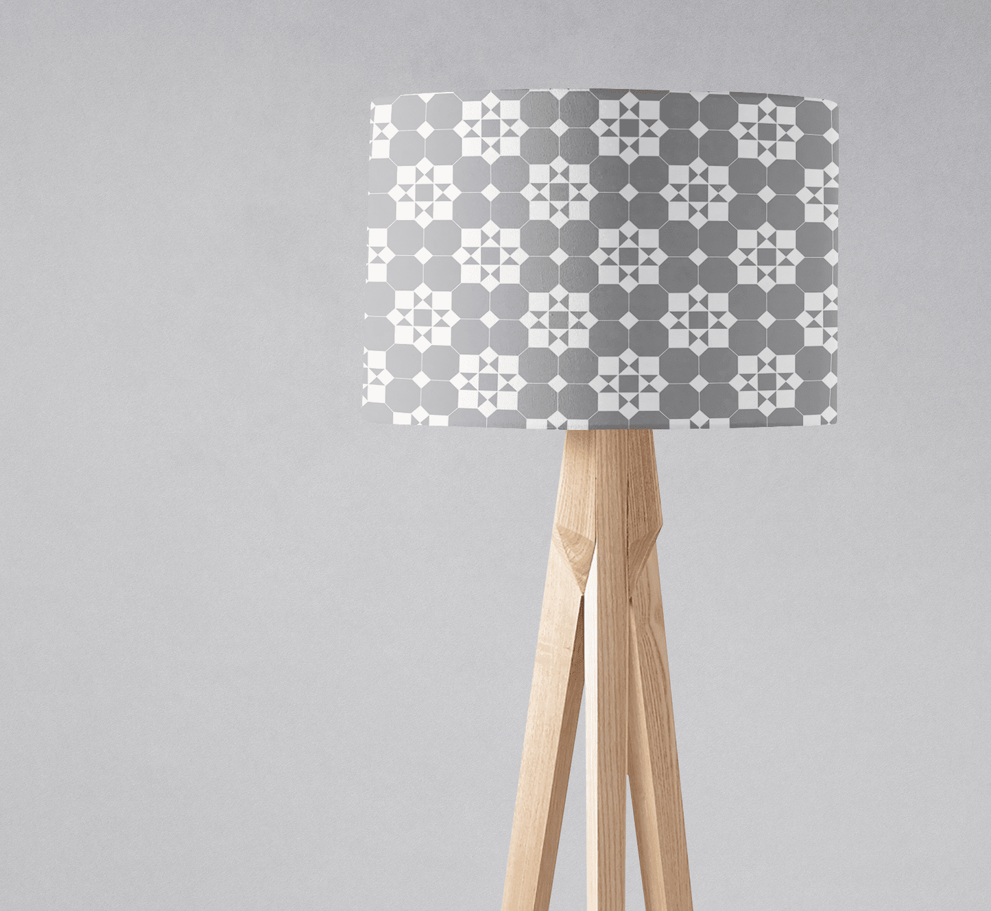 Grey and White Drum Lampshade, Victorian Tiles Design Shade for Table, Floor or Ceiling Pendant Light