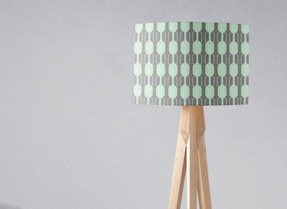 Grey and Mint Green Drum Lampshade, Geometric Design Shade for Table, Floor or Ceiling Pendant Light
