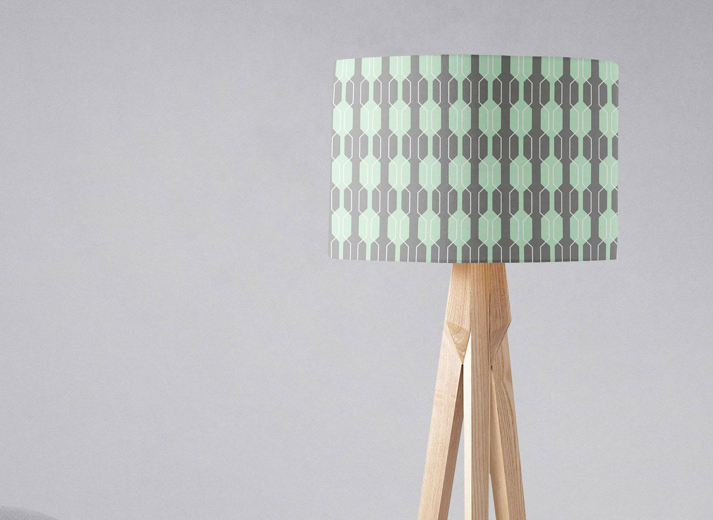 Grey and Mint Green Drum Lampshade, Geometric Design Shade for Table, Floor or Ceiling Pendant Light