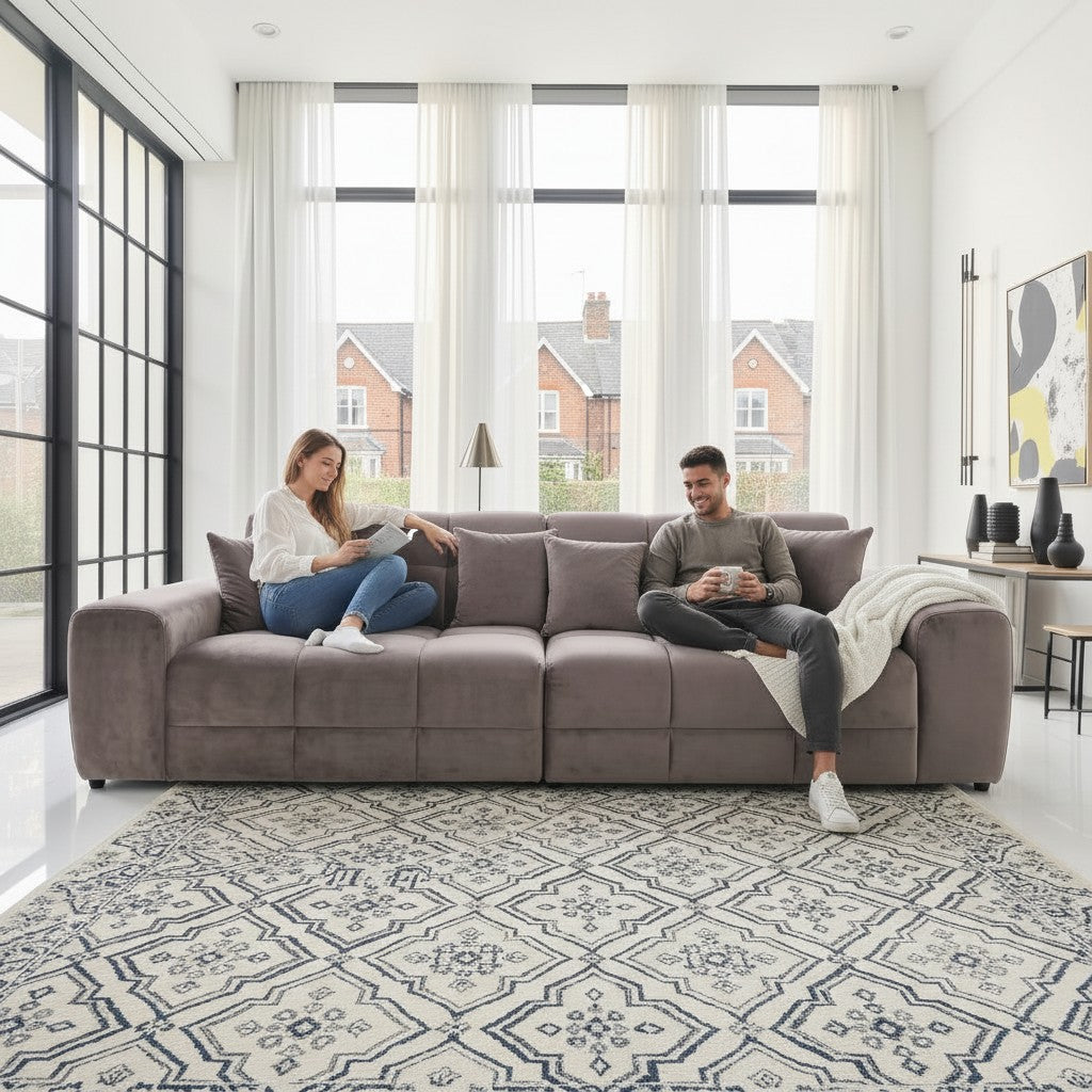 Jacob Mocha Brown Fabric 4 Seater Sofa