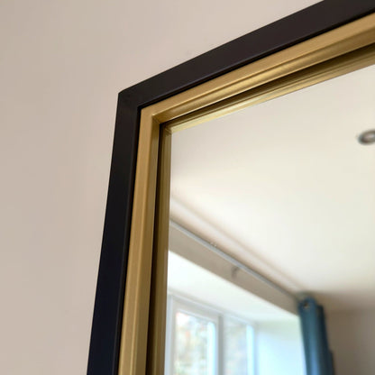 Kyō - Full Length Black and Gold Metal Rectangle Lattice Grid Mirror - 180cm x 105cm.