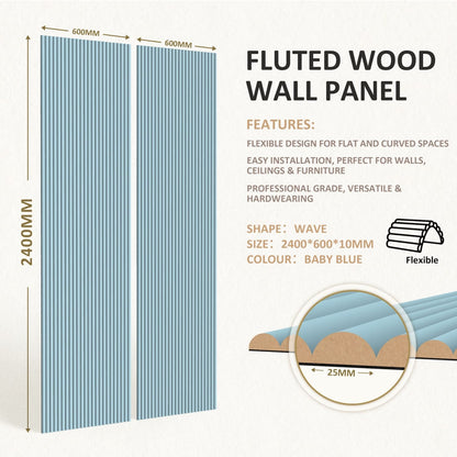 Large Fluted Wall Panels in Baby Blue - 240cm x 60cm
