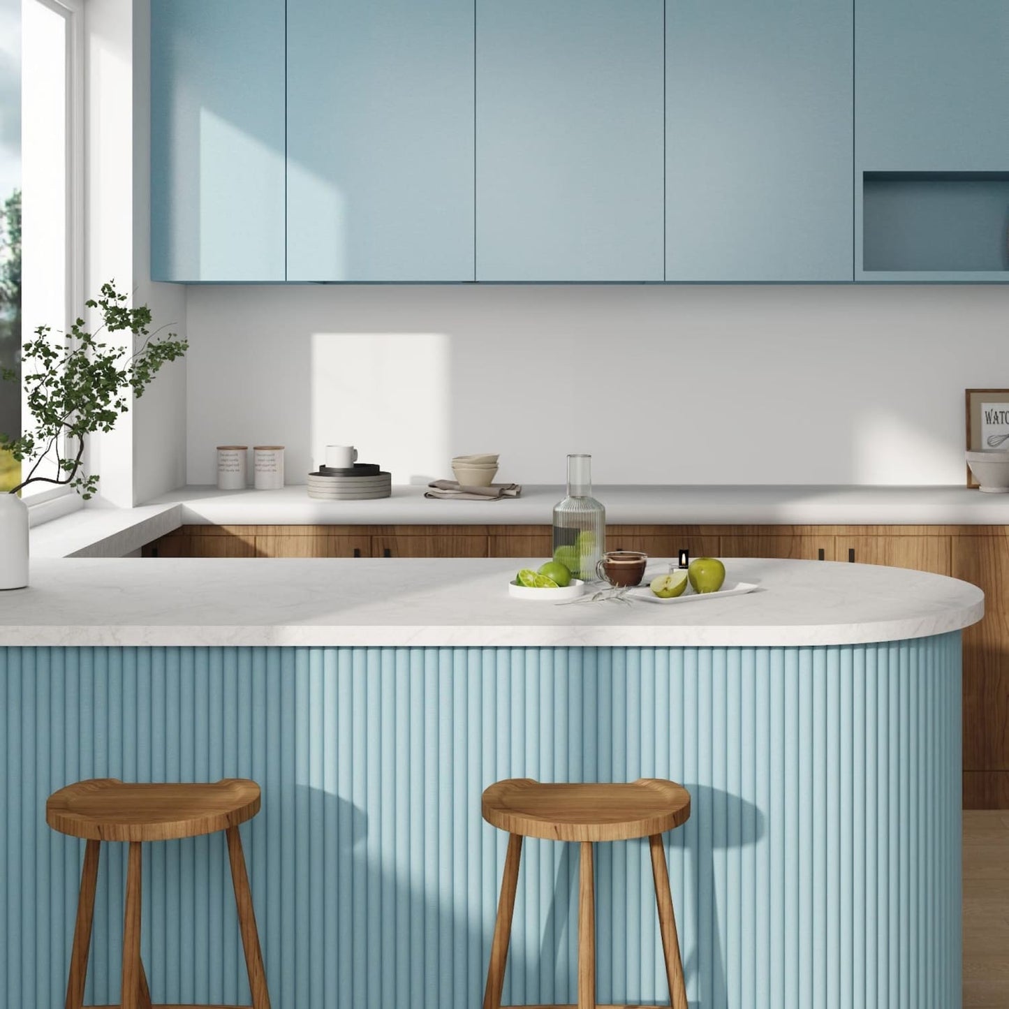 Large Fluted Wall Panels in Baby Blue - 240cm x 60cm