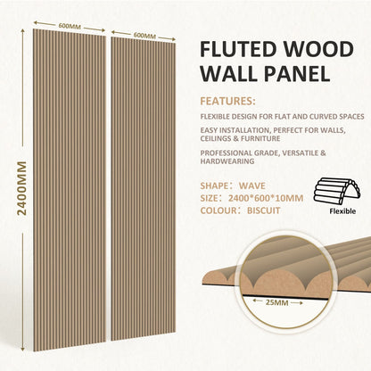 Large Fluted 240cm x 60cm Wall Panels In Biscuit