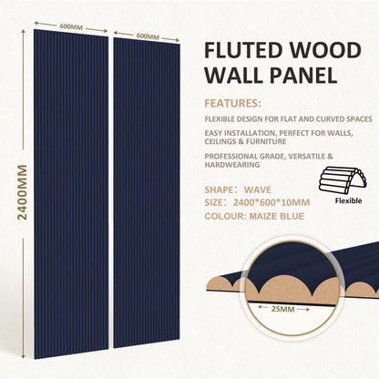 Large Fluted Wall Panels in Blue Maize - 240cm x 60cm