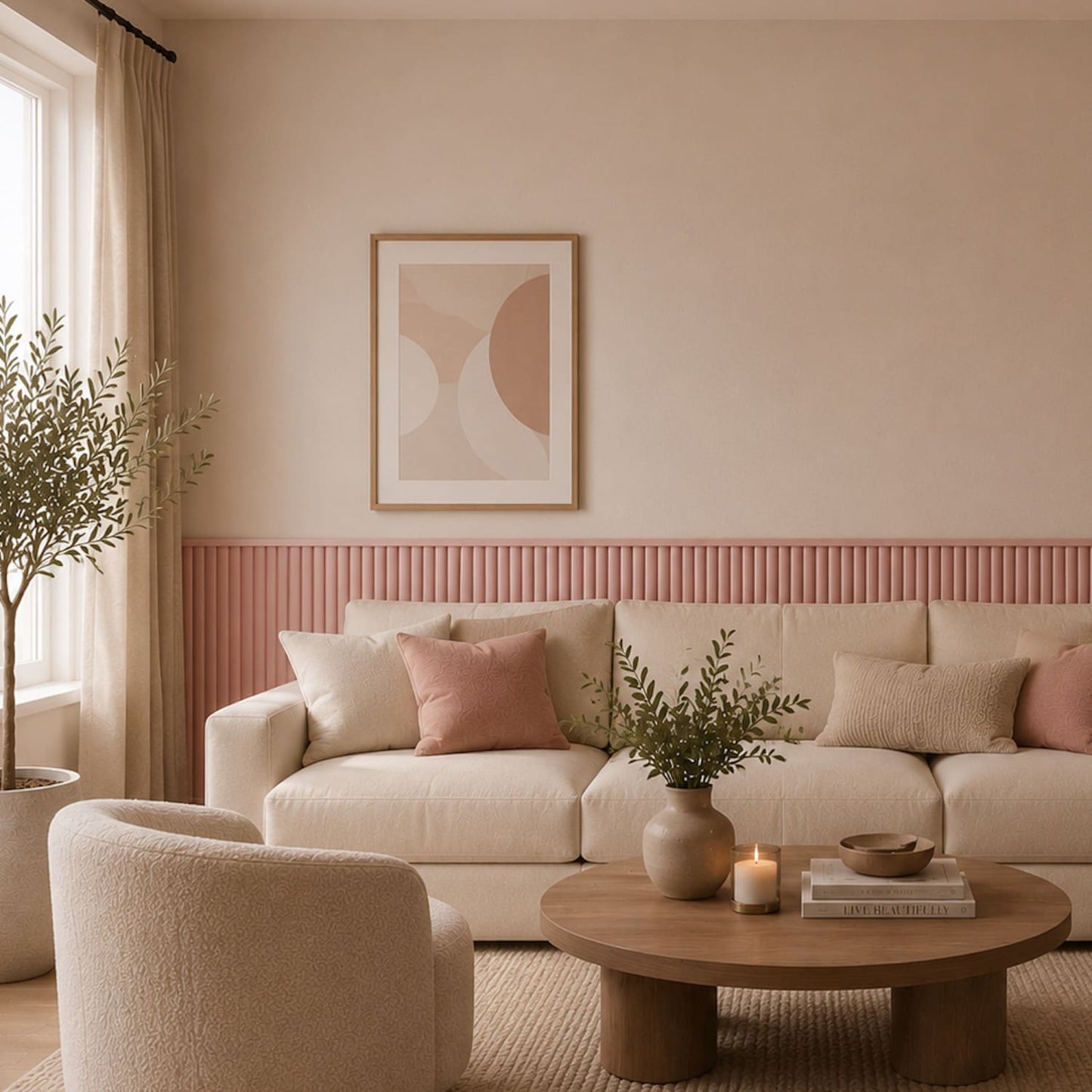 Large Fluted Wall Panels in Dusky Pink - 240cm x 60cm