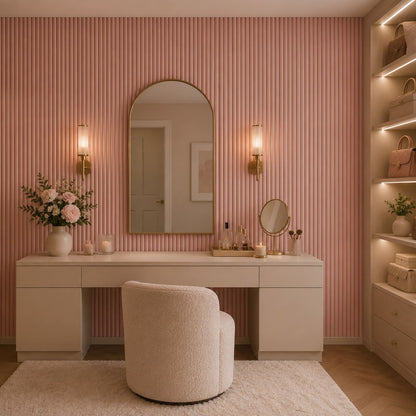 Large Fluted Wall Panels in Dusky Pink - 240cm x 60cm
